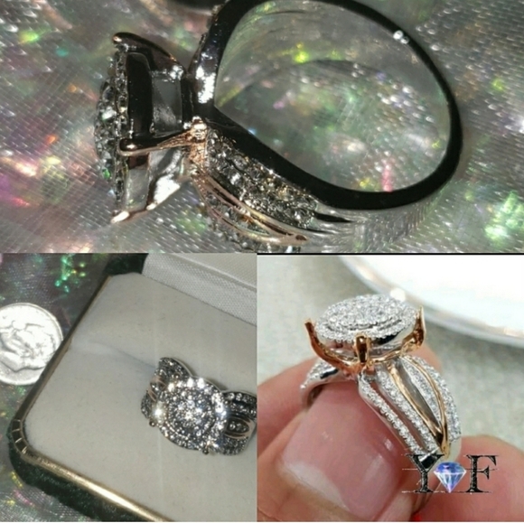 NEW Sophisticated Halo Gold Silver CZ Pave SZ 7 Ring Heavy Statement Bold main image 1